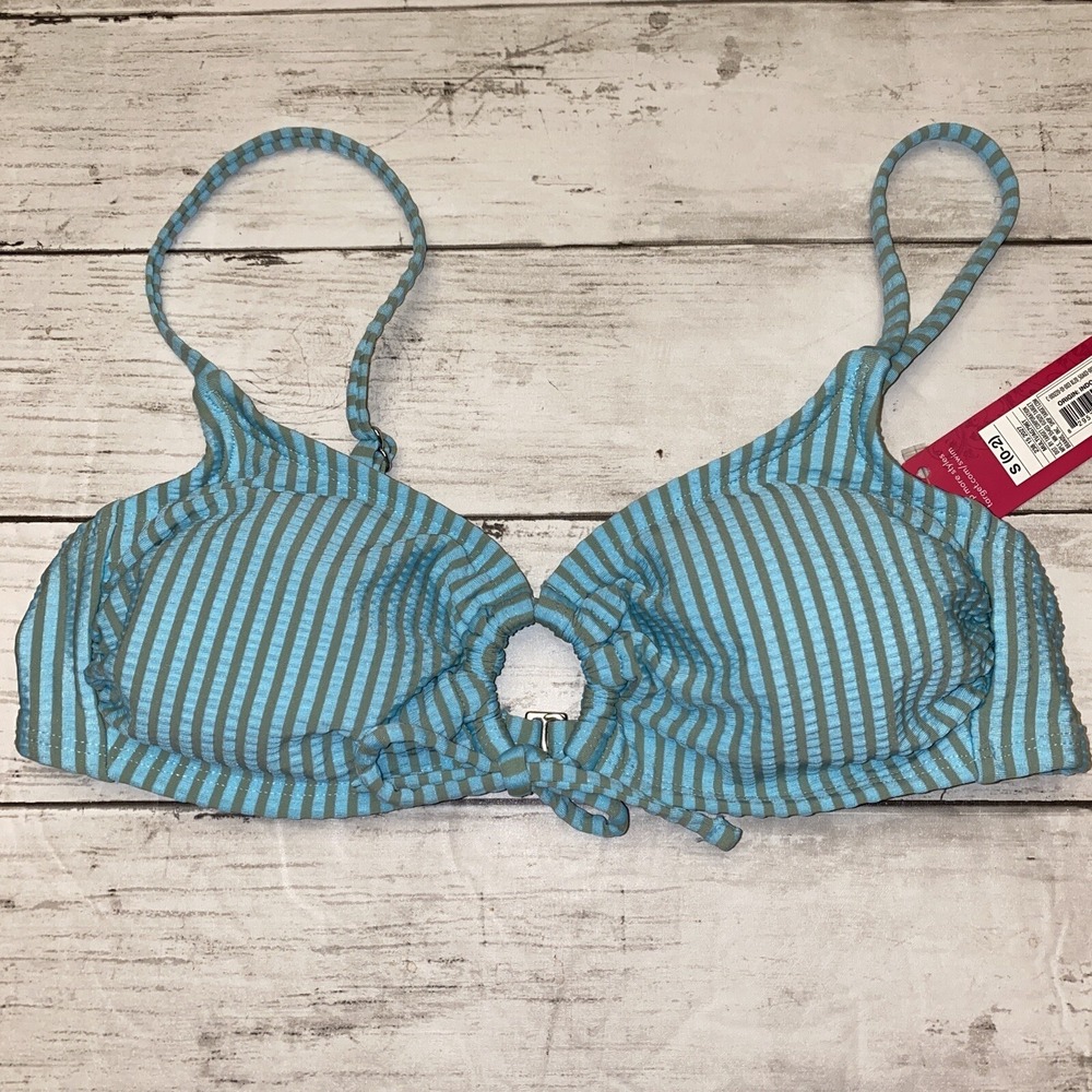 Xhilaration Bikini Top Womens Small Blue Gray Stripe Swim‎ Padded Target NEW S